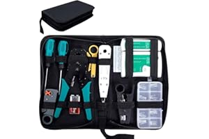 SGILE Comprobador de Cable de Red RJ45 Network Tool Kits Red Profesional Mantenimiento de la computadora LAN Cable Tester 12 en 1 Herramientas de Reparación