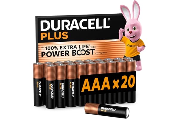 DURACELL Plus AAA Pilas Alcalinas (Paquete de 20) 1.5V, LR03 | Hasta un 100% de extra duración con POWER BOOST ACTIVES – Mandos para videojuegos y cámaras digitales