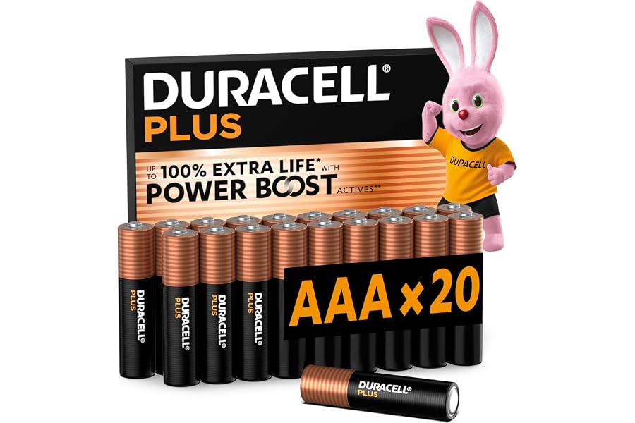 DURACELL Plus AAA Pilas Alcalinas (Paquete de 20) 1.5V, LR03 | Hasta un 100% de extra duración con POWER BOOST ACTIVES – Mand