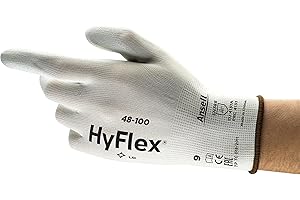 Ansell HyFlex 48-100 Guantes de Trabajo Finos, Alta Precisión Táctil, Forro Elástico con Revestimento de Poliuretano, Protección Multiusos, Bricolaje y Mecánica, Blanco, Talla L (12 Pares)