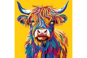 HKLIOPU Highland Cow Painting by Number Kits for Adult,DIY Canvas Oil Painting Kit for Beginner, Acrylic Flowers Paint by Number Arts Craft for Home Wall Decor