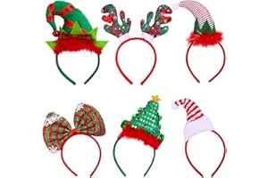 ELCOHO 6 Pack Christmas Headbands - Xmas Party Hat & Reindeer Antlers Headband for Christmas Party Decoration