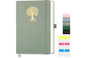 EMSHOI A4 Notebook Lined - 100 GSM Hardcover Leather Journal with Sticky Notes, 192 Pages College Ruled Notebook for Women Men Work School Writing Journaling, 21.5 X 29.7 cm - Light Green