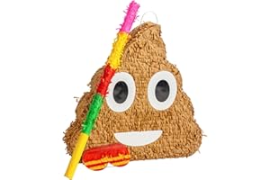 Fax Potato Poop Emoji Pinata, Rainbow Buster Stick and Blindfold Set (W45 x D10 x H45cm) Fill Your Own Kids Large Party Supplies Themed Birthday Fun Decoration Pinata for Kids Parties & Games