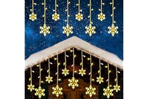 iShabao Luci Natale con 12 Fiocchi di Neve per Finestra, 168 LED Catena luminosa 3,25x1m per Finestre, Tenda Luminosa di Natale conTimer, Luci Interne per Decorazioni Natalizie (Bianco Caldo)
