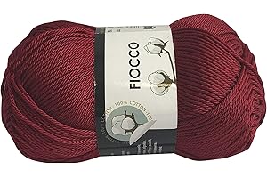 filati italiani Cotone Fiocco. 100% Cotton, 50g (125m) per Uncinetto e Maglieria (Bordeaux 7289)
