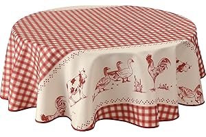 Le linge de Jules Nappe Anti-Taches Ferme Rouge - Ronde 160 cm