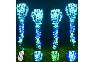 Maxee 4 sztuki świecących szkieletów na Halloween, dekoracja rąk, 10 m LED pilot zdalnego sterowania łańcuch świetlny i 4 diody LED 3 m, do użytku wewnątrz pomieszczeń, ogrodu, trawnika, cmentarza