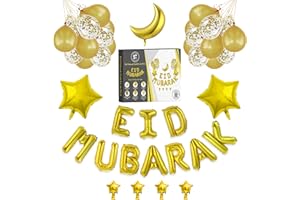 SHOPPERVAL EID by MUBARAK DECORATION - Ballon AID MOUBARAK - Banderole gonflable - 38 PCS – Ruban INCLUS - 5 Tailles De Ballons jusqu'à 90 cm