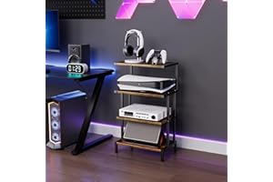 Aquzee HIFI Stand, 4-Tier Shelving Consoles With Storage Shelf, AV Media Corner Shelf, Record Player Stand, Under TV Shelving for Routers TV Accessories, Video Game Storage Organiser Stand