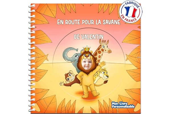 Livre personnalisé pour Enfant avec prénom et Photo | en Route pour la Savane | Cadeau Original