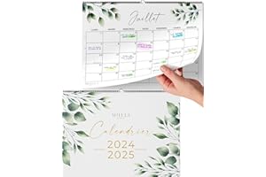 MILULA STUDIOS Calendrier 2024/25 Mural (18 Mois) - Calendrier Familial 2024 2025 au format 31 * 21cm - Calendrier Juillet 2024 - décembre 2025 - Grand Calendrier mensuel 2024 2025 - Calendrier de Bureau Mensuel