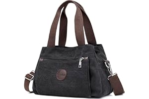 DIRRONA Bolso Bandolera Mujer Grande De Lona – Bolso De Mano Ligero con Múltiples Compartimentos, Correa Desmontable Y Material Lavable – Ideal para Trabajo, Viajes, Compras Y Uso Diario