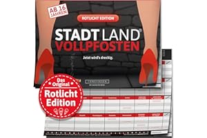 Stadt Land VOLLPFOSTEN® - Rotlicht Edition | Partyspiel ab 16 Jahren DIN A4 Spielblock | Stadt Land Fluss | Gesellschaftsspiel | 50 Blätter | Lustige Spiele | 32 knallharte Kategorien von DENKRIESEN