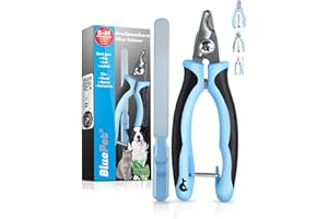 BluePet Forbici per Cani Unghie - Protezione Aggiuntiva Grazie al Distanziatore - per Cani e Gatti di Taglia Media e Grande - Lima Unghie Incluso (Angolato - Blu, S Piccoli Animali)