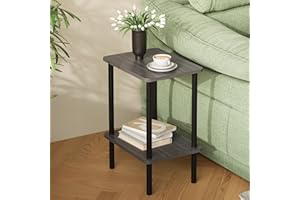 APICIZON 2 Tier Side Table, Narrow End Table with Storage Shelf, Bedside Table Nightstand for Small Spaces, Bedroom, Living Room, Entryway, Farmhouse, No-Tool Assembly, Grey