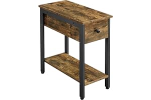 Yaheetech 2-Tier Industrial Side Table with Drawer, Narrow Nightstand End Table, Wood Metal Sofa Side Table for Small Space/Living Room/Bedroom, Rustic Brown