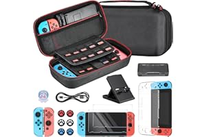 Younik Zestaw akcesoriów do przełączników, zestaw akcesoriów 16 w 1, zawiera etui do przenoszenia przełącznika, pokrowiec ochronny na konsolę i J-Con, ochraniacz ekranu, regulowany stojak, etui do gier i inne, czarny