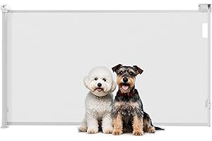 PawHut Barrière de sécurité Chien rétractable, Filet de Protection Extensible 0-149 cm de Largeur, barrière d'escalier et de Portes pour Chien Verrouillage Automatique, Blanc