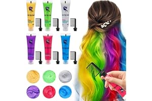 Byhoo Hair dye for Dark Hair, Temporary Hair Colour Comb for GIrl & Women. Great Gift on Birthday Halloween Christmas Cosplay Party, Easy Washable and Safety Hair Chalk Comb(6 Bright Colour)