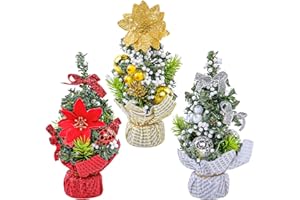 Bacucine Mini choinki świąteczne dekoracje świąteczne 3 szt. stołowa mała sosna z kulkami do domu, biura, na stół, dekoracja bożonarodzeniowa