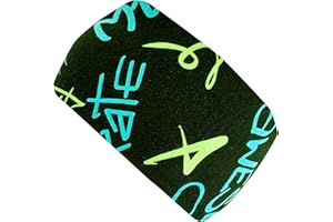 ‎WOLLHUHN Wollhuhn ÖKO Kinder/Jungen/Mädchen Cooles Elastisches Stirnband/Haarband Bequem Zweilagig Jersey Viele Motive 21215152 (Cool Music Schwarz/Blau/Grün)