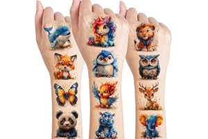 COKTAK 50 Stück Aquarell Bunt Niedlich Tiere Temporäre Tattoos Kinder Mädchen Jungen, Klebetattoos Tattoos zum Zufkleben Fake Tattoo Aufkleber Körper, Gesicht Festival Party Geschenk Zubehör Accessoires