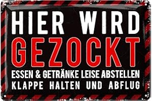 ‎LANOLU LANOLU Retro Blechschild - Gaming Schild - HIER WIRD GEZOCKT Türschild BITTE NICHT STÖREN - Gamer Geschenk - Gaming Zone - lustige Deko Jugendzimmer für Zocker - als Metallschild, 20x30 cm