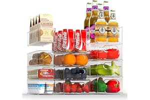 FINEW Set di 12 organizer per frigorifero (4 piccoli, 4 medi, 4 grandi), impilabile, contenitore trasparente per cucina, dispensa, armadi, lavello, bagno – senza BPA