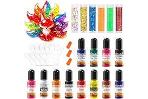 ERCORART Colori per Resina Epossidica - 12 Coloranti con 6 Glitter per Resina Trasparente e UV, per Gioielli DIY, Pittura, Arte della Resina - 6 ml ciascuno