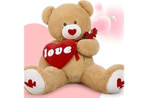 MorisMos XXL Oso Peluche Gigante con Love, 130 cm Peluche Grande Kawaii Teddy Bear Animales de Peluche Juguetes Regalos para niñas, niños, cumpleaños, San Valentín, Navidad, Año Nuevo (marrón)