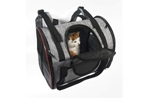 REESTBOO Haustier Rucksäcke, Faltbarer Haustier Tragetasche Katzentasche mit Netzfenster, Rucksack für Hunde bis 5 kg, Hundetasche für Kleine Katzen und Hunde, Grau & Braun