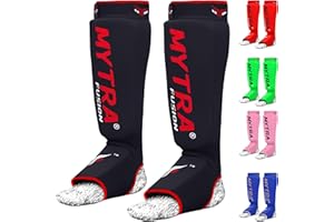 Mytra Fusion Protecteur Tibia-Cou-de-Pied Extensible Protege Tibia Boxe Léger et Rembourré Entraînement Protège Tibia Muay Thai,Arts Martiaux et Protege Tibia MMA Hommes et Femmes