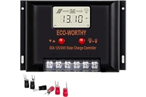 ECO-WORTHY Controller per Caricabatterie Colare 12V/24V 60A con Display LCD per Batterie SALE/GELLI/FLD, Modulo Intelligente Protezione Multi Carica Max 2000W per Pannelli Solari Fotovoltaici