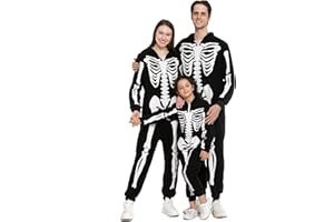 Spooktacular Creations Unisex Skeleton Jumpsuit - Plush Skeleton Zippered Halloween Hoody for Adult Sleepwear Costume