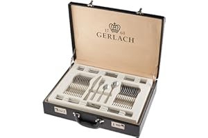 ‎GERLACH Gerlach FLAMES Zestaw Sztućców W Walizce Dla 12 Osób Ze Stali Szlachetnej Nierdzewnej Komplet Łyżka Widelec Nóż Obiadowy Łyżeczka Do Mycia W Zmywarce Połysk 52 x 42 x 10 cm 68 Elementów