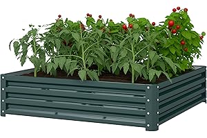 Outsunny Carré Potager de Jardin 120 x 120 x 30 cm Acier galvanisée Vert foncé