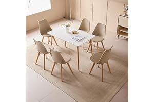 JZGORC Juego de Comedor Mesa de Comedor con 6 Sillas, 110 * 70 * 75 cm Mesa de Comedor Rectangular de Madera, 6 Sillas de Comedor Escandinavas, Patas de Metal, Caqui