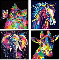 MEIYUDA Lot de 4 Peinture par Numero Enfants Animaux avec Cadre, DIY Peinture pour Débutants Enfants Âges 4-6-12, Facile sur Toile Avec Peintures et Pinceaux Decoration Maison Cadeau 20x20cm