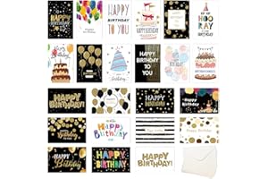 COOLON Zestaw kartek urodzinowych, 24 kartki z życzeniami, kartki Happy Birthday o wszechstronnym wzornictwie, idealne kartki z życzeniami dla kobiet, mężczyzn i dzieci