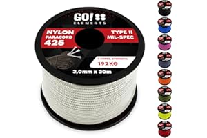 ‎GO!ELEMENTS GO!elements Paracord Seil aus reißfestem Nylon - 3mm Paracord 425 Typ II max. 192kg - Schnüre als Outdoor Seil, Allzweckseil, Survival Seil, Armband, Hundeleine, Nylonschnur