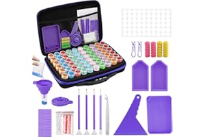 CSUNTIKULO Boîte d'accessoires de peinture diamant 5D, 60 compartiments, boîte de rangement avec entonnoir, pince à épiler, autocollants, organiseur pour peinture diamant, images, graines, bijoux, strass,