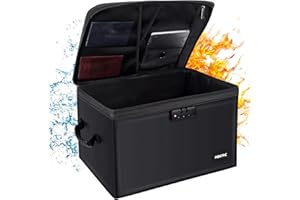 ABERE Feuerfeste Dokumententasche, 40 x 32 x 27 cm Feuerfeste Dokumententasche mit Faltbarer/Großer Netztasche,Feuerfeste wasserdichte Tasche mit Zahlenschloss für Dokumente, Geld und Wertsachen