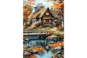 NEWENMO DIY Schönes Haus Diamond Painting Erwachsene,Herbstlandschaft Diamant Painting Bilder,Hübsche Bunte Blumen Diamant Malerei Kit Complete,5D Diamond-Painting Set,für Hause Dekoration 30x40cm