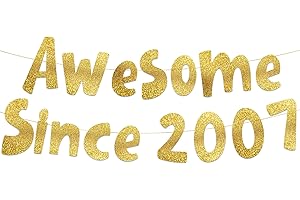 STERLING JAMES CO. Awesome Since 2007 Gold Glitter Banner - 18th Birthday and Anniversary Party Decorations