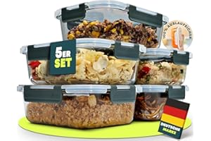 uandu Glasbehälter mit Deckel, 5- teilig, Meal prep Gläser, Frischhaltedosen Glas mit Deckel, Glasdosen mit Deckel Set, Meal prep Boxen Glas