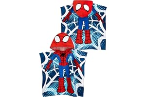 Marvel Poncho Bambino, Telo Mare Spiderman, Accappatoio Ragazzo Con Cappuccio Spidey, Taglia Unica, Blu