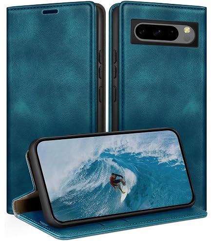 32nd Serie Floreale 3.0 Custodia A Portafoglio Per Google Pixel 8 Pro - Pelle PU Con Blocco RFID, Chiusura Magnetica E Supporto - Primavera Blu