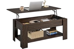 ‎YAHEETECH Yaheetech Couchtisch Höhenverstellbarer Kaffeetisch mit verstecktem Stauraum und Platte Sofatisch Wohnzimmertisch aus Holz Beistelltisch für Wohnzimmer/Büro, Espresso