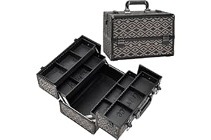KETALIRIA Malette Maquillage Grande Malette Rangement Vanity Maquillage en Aluminium Malette Onglerie Boite Maquillage Valise de Coiffeur Vanity Case Vide Malette Esthetique, Noir Clair